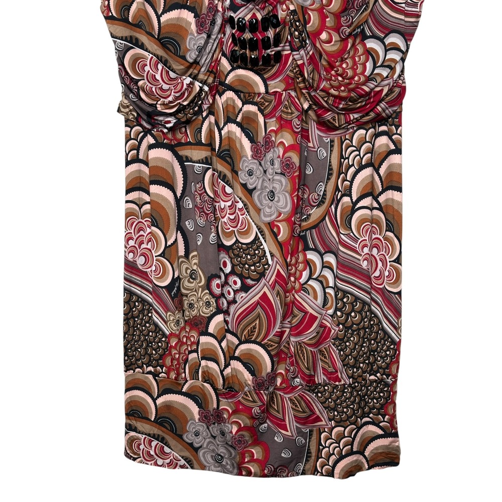 Baby Phat Mini Dress 2X Red Paisley Beaded Ruched Y2K Boho McBling Plus Size - Picture 4 of 8